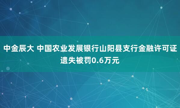 中金辰大 中国农业发展银行山阳县支行金融许可证遗失被罚0.6万元